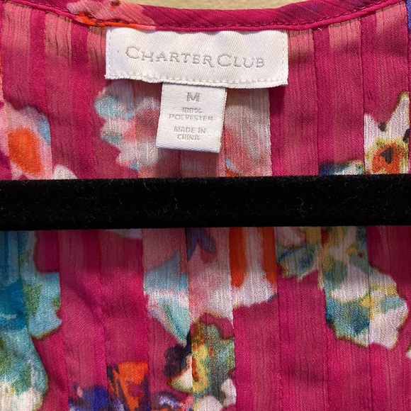 ✨BRAND NEW✨ CHARTER CLUB FUSHIA PINK SHEER BLOUSE WITH FLOWER PRINT - Picture 11 of 11